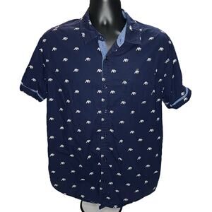 Aeropostale A87 Men’s Short Sleeve Button Up Shirt Large Navy Blue All Over Logo